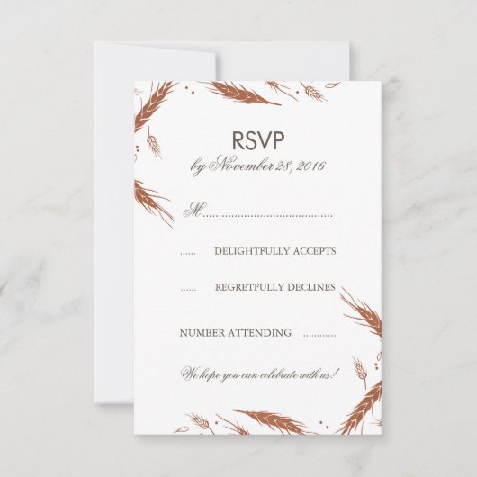 Invitation RSVP Mariage Automnal Blé Orange (Devant)