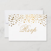 Invitation RSVP Mariage Blanc & Confetti Or Pointillé (Devant)