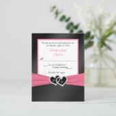 Invitation RSVP Mariage Blanc Noir FAUX Plis Cœurs Rose (Debout devant)