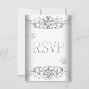 Invitation RSVP Mariage Blanc Pur Cœurs Diamant Blanc