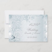 Invitation RSVP Mariage Blanc Silver Blue Roses Flèches de ne (Devant)
