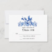 Invitation RSVP Mariage Bleu Clair Floral Chinoiserie Aquarel (Devant)