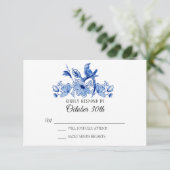 Invitation RSVP Mariage Bleu Clair Floral Chinoiserie Aquarel (Debout devant)
