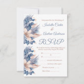 Invitation RSVP Mariage Blush Blue Peach Beige Floral Blanc (Devant)