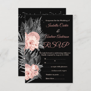 Invitation RSVP Mariage Blush Peach Charcoal Floral Noir