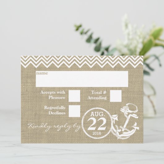 Invitation RSVP mariage Chevron d'ancre nautique (Debout devant)