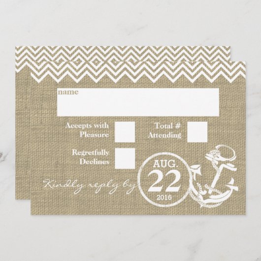 Invitation RSVP mariage Chevron d'ancre nautique (Devant / Derrière)