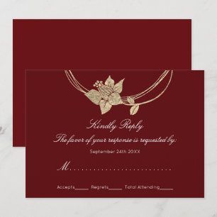 Invitation RSVP Mariage de couronnes florales d'or Burgundy M
