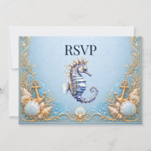 Invitation RSVP mariage de luxe hippocampe plage ancre étoile