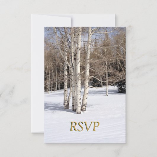 Invitation RSVP Mariage d'Hiver Aspen Arbres dans la Neige (Devant)