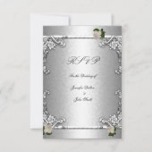 Invitation RSVP Mariage Élégant Rose Argent Blanc (Devant)