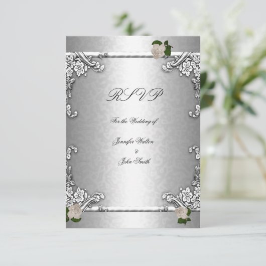 Invitation RSVP Mariage Élégant Rose Argent Blanc (Debout devant)
