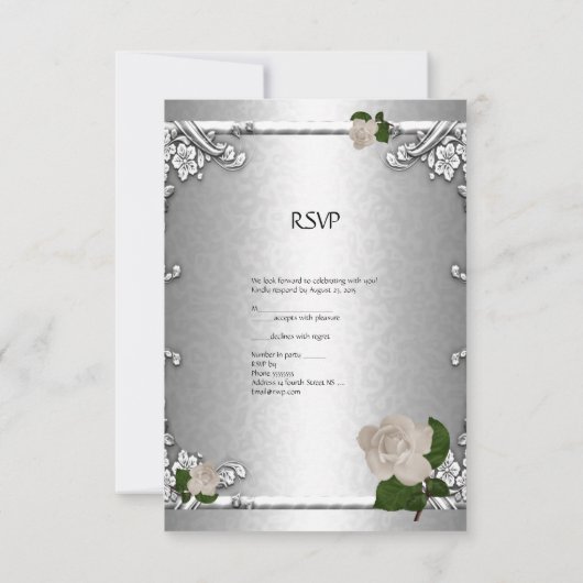 Invitation RSVP Mariage Élégant Rose Argent Blanc (Dos)