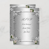 Invitation RSVP Mariage Élégant Rose Argent Blanc (Devant / Derrière)