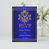 Invitation RSVP Mariage Elegant Royal Blue Gold Jewel 2 (Debout devant)