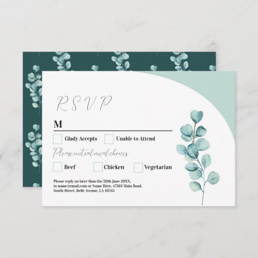 Invitation RSVP Mariage Eucalyptus Feuilles Vert Simple (Devant / Derrière)