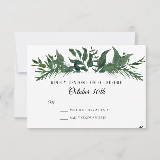 Invitation RSVP Mariage Feuillage de la forêt émeraude Feuill (Devant)