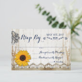 Invitation RSVP Mariage Fleuris Tournesol Bois Blanc Rustique (Debout devant)