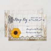 Invitation RSVP Mariage Fleuris Tournesol Bois Blanc Rustique (Devant / Derrière)