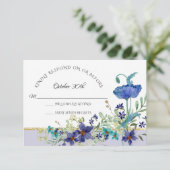 Invitation RSVP Mariage Fleurs Aquarelle Bleu Lavande Pavot (Debout devant)