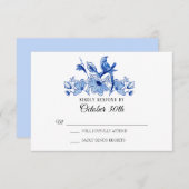 Invitation RSVP Mariage Fleurs de Chinoiserie Bleu Clair Aqua (Devant / Derrière)