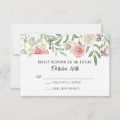 Invitation RSVP Mariage Fleurs de Rosier Blanches Feuillage F (Devant)