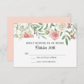 Invitation RSVP Mariage Fleurs de Rosier Blanches Feuillage F (Devant / Derrière)