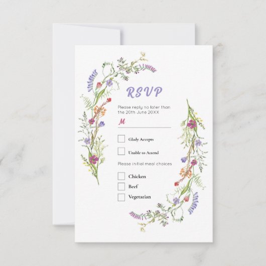 Invitation RSVP Mariage Fleurs sauvages Floral Ditsy (Devant)