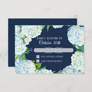 Invitation RSVP Mariage Floral Blanc Hydrangea Navy Bleu