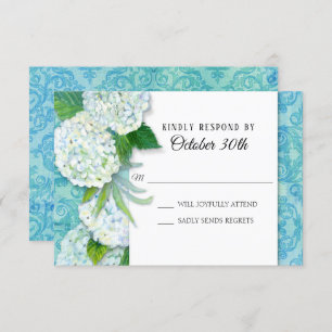 Invitation RSVP Mariage Floral Hydrangeas Aqua Damask Modèle