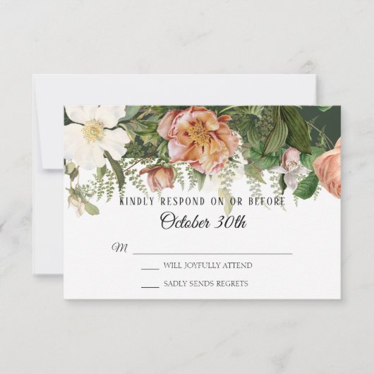 Invitation RSVP Mariage Forest Blush Ivory Rose Peony Ferns (Devant)