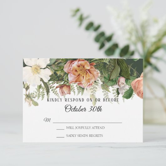 Invitation RSVP Mariage Forest Blush Ivory Rose Peony Ferns (Debout devant)