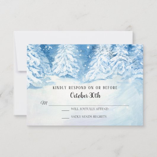 Invitation RSVP Mariage Forêt Hivernale Arbres enneigés Aquar (Devant)