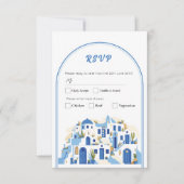Invitation RSVP Mariage grec Santorin Grèce bleu (Devant)