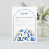 Invitation RSVP Mariage grec Santorin Grèce bleu (Debout devant)