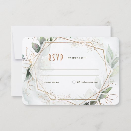 Invitation RSVP Mariage Insertion Verte & Or Rustique (Devant)