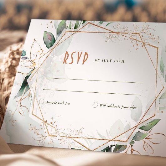 Invitation RSVP Mariage Insertion Verte & Or Rustique