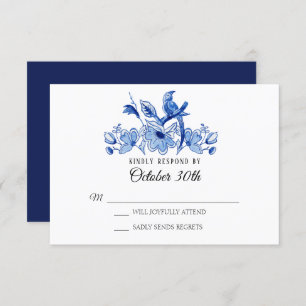 Invitation RSVP Mariage Marine Chinoiserie Floral Aquarelle