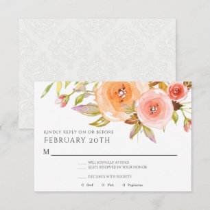 Invitation RSVP Mariage Moderne Aquarelle Fleur de Pêche Dama