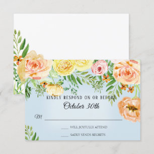 Invitation RSVP Mariage Moderne Roses Jaunes Fleurs Teintées