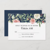 Invitation RSVP Mariage Navy Blush Ivory Rose Folift Leaf (Devant / Derrière)