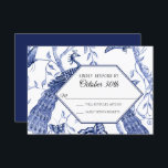 Invitation RSVP Mariage Navy Chinoiserie Peacock Butterflies<br><div class="desc">Version bleue et blanche de notre carte de réponse RSVP | Mélangez et associez avec Navy Blue Peacock et Butterflies Chinoiserie Watercolor Collection de Faire-part de mariage Suites. L'arrière - plan bleu marine à l'envers peut être changé ou retiré comme vous le préférez. Aquarelle acrylique peinte à la main Chinoiserie...</div>