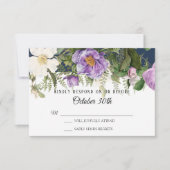 Invitation RSVP Mariage Navy Pourpre Ivoire Rose Pivoine Foug (Devant)
