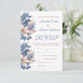Invitation RSVP Mariage Rose Bleu Pêche Beige Floral Blanc (Debout devant)
