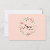 Invitation RSVP Mariage Rose Fleur Blush Ivoire Feuillage Feu (Dos)
