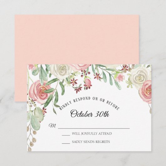 Invitation RSVP Mariage Rose Fleur pâle Ivoire (Devant / Derrière)