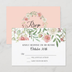 Invitation RSVP Mariage Rose Fleurs de Cerisier Feuillage Feu