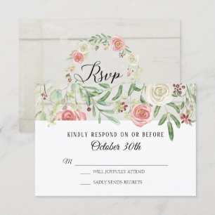 Invitation RSVP Mariage Rose Ivoire Blush Planche En Bois Rus