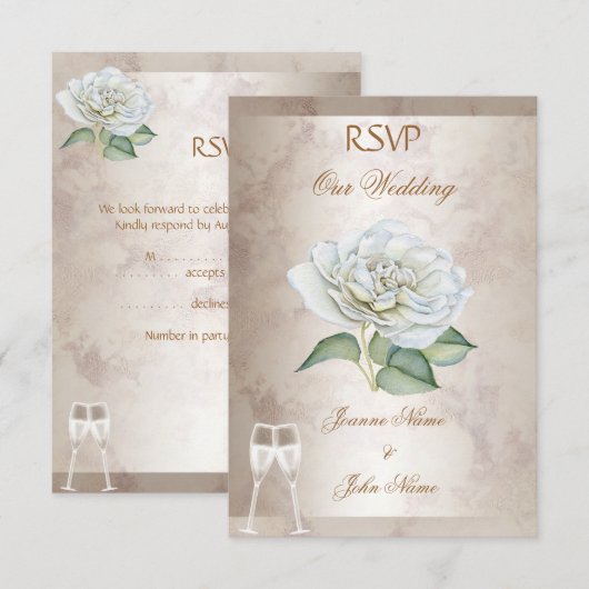 Invitation RSVP Mariage Rose Marbrée Crème Blanc Champagne (Devant / Derrière)