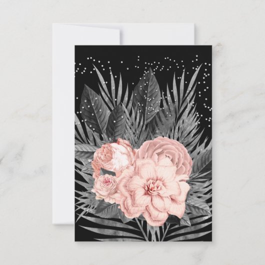 Invitation RSVP Mariage Rose Pêche Charbon Floral Noir (Dos)